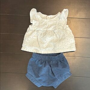 Cat & Jack Eyelet Ruffle Top and Blue Shorts Set Size Newborn